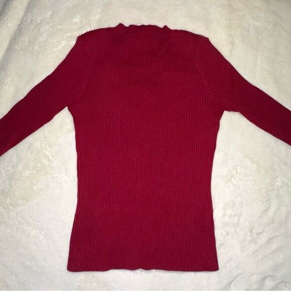 August Silk Women Sweater Size L Red V-Neck Lace Trim ¾ Sleeves Pullover - Picture 3 of 6